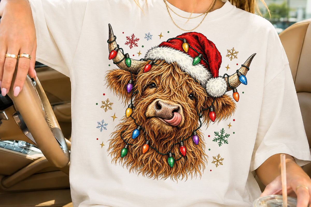 Funny Christmas Highland Cow PNG Clipart