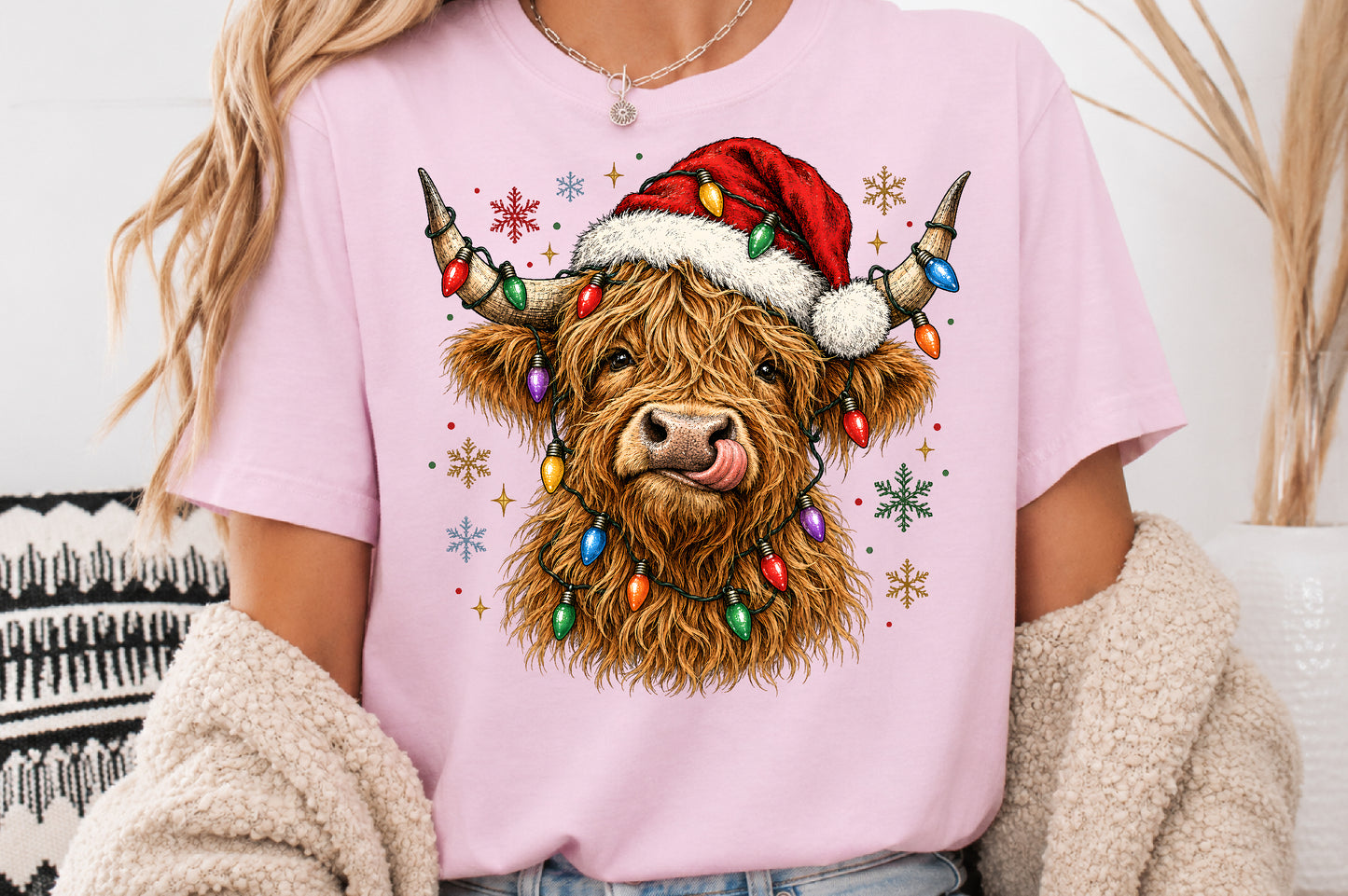 Funny Christmas Highland Cow PNG Clipart