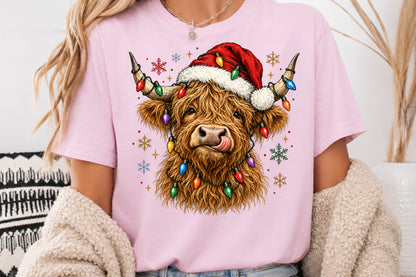 Funny Christmas Highland Cow PNG Clipart