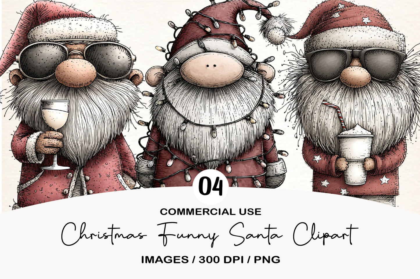 Christmas Funny Santa Clipart PNG Bundle | Cute Watercolor Funny Santa Claus Clipart | Merry Holiday Santa PNG