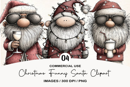 Christmas Funny Santa Clipart PNG Bundle | Cute Watercolor Funny Santa Claus Clipart | Merry Holiday Santa PNG