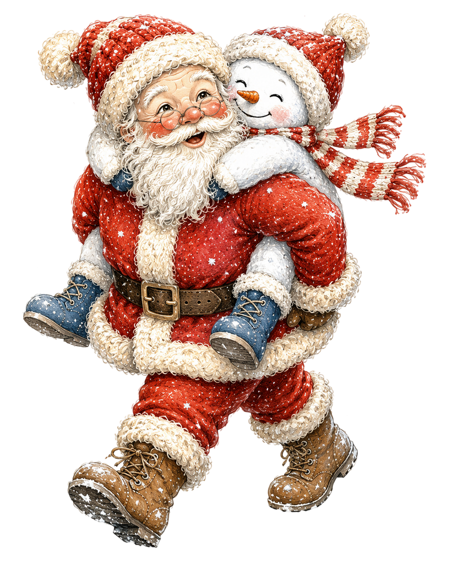 Funny Christmas Santa Snowman Hugging PNG