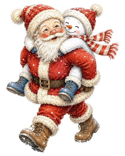 Funny Christmas Santa Snowman Hugging PNG