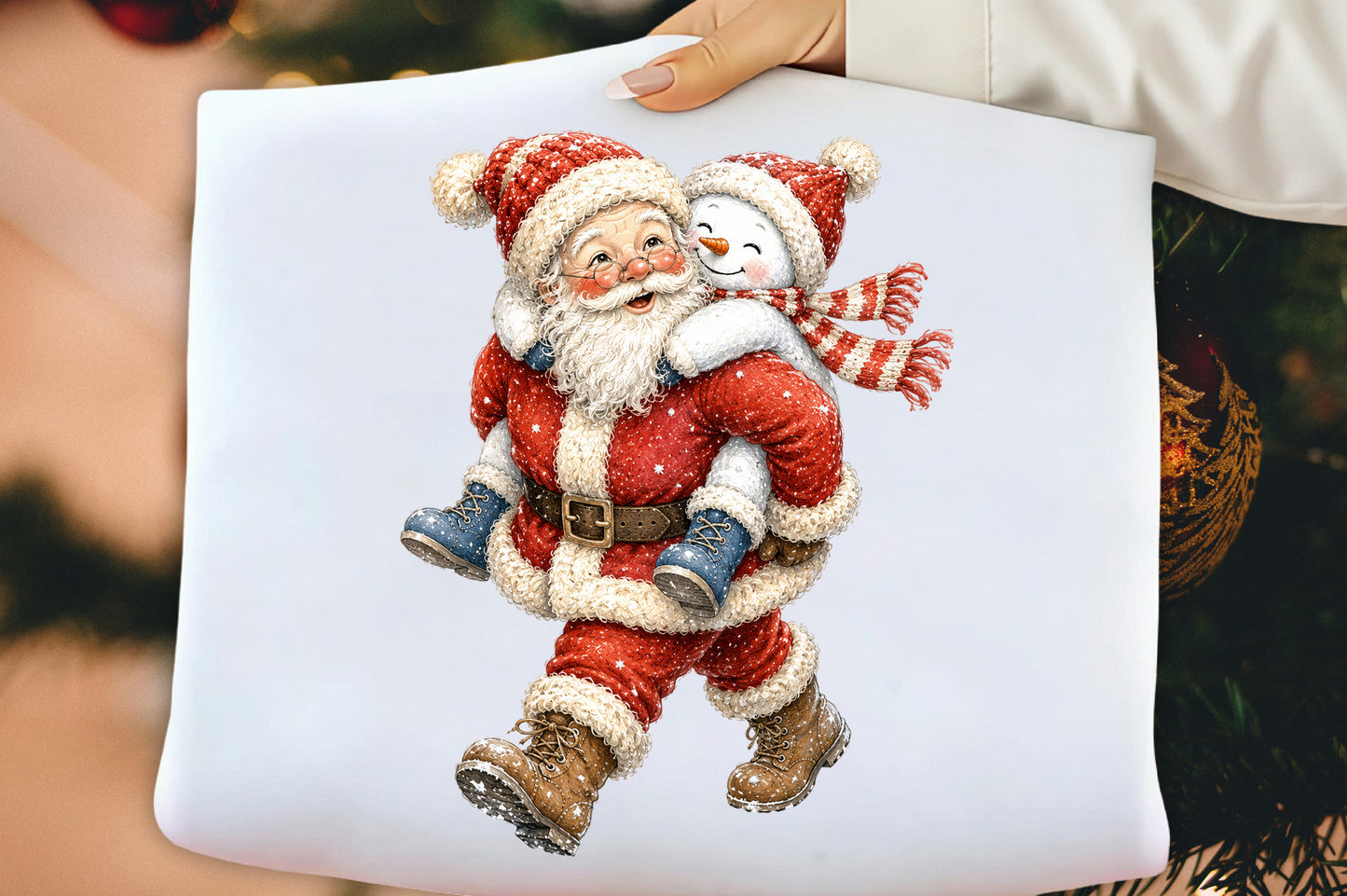 Funny Christmas Santa Snowman Hugging PNG
