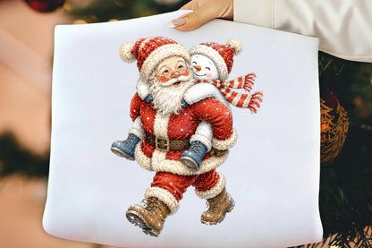 Funny Christmas Santa Snowman Hugging PNG