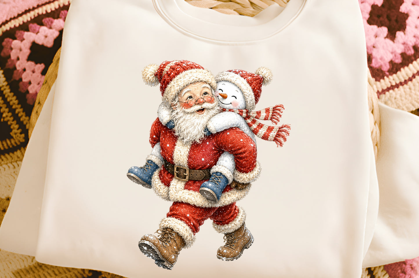 Funny Christmas Santa Snowman Hugging PNG