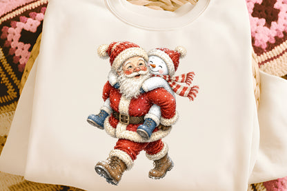 Funny Christmas Santa Snowman Hugging PNG