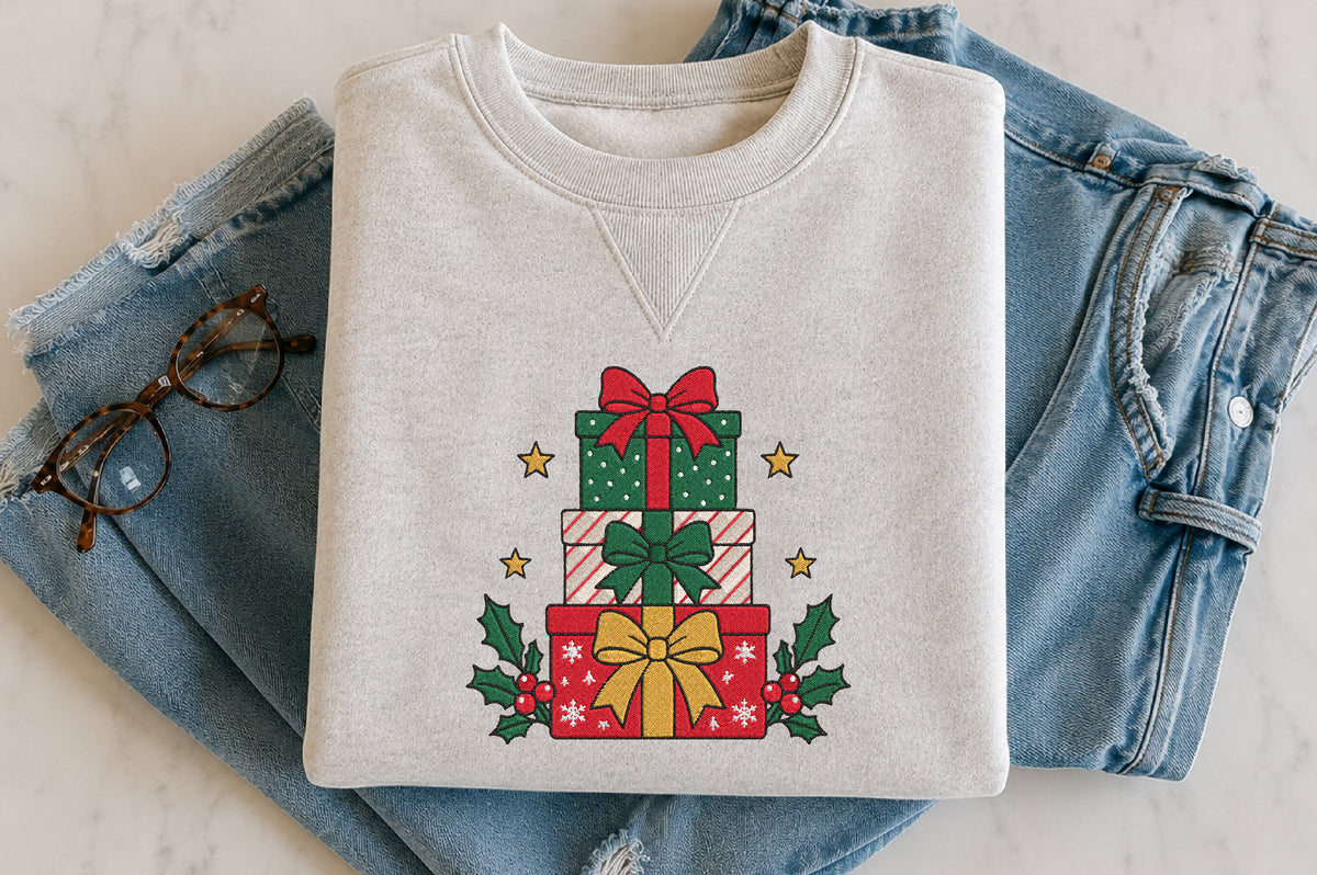 Christmas Gift Boxes Embroidery Design – Cute Present Box Machine Embroidery Pattern, Festive Christmas & Holiday Embroidery Design