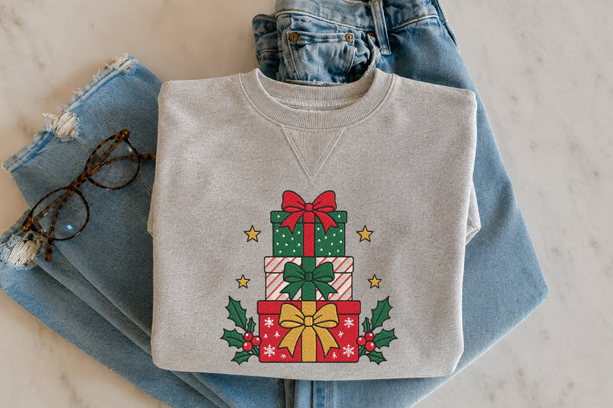 Christmas Gift Boxes Embroidery Design – Cute Present Box Machine Embroidery Pattern, Festive Christmas & Holiday Embroidery Design