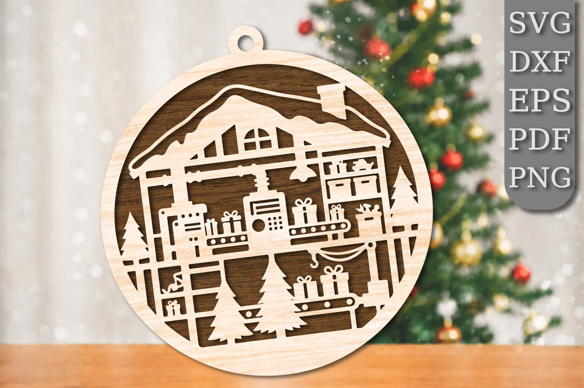 Christmas Gift Factory Laser Cut SVG | Santa Workshop Christmas Ornament
