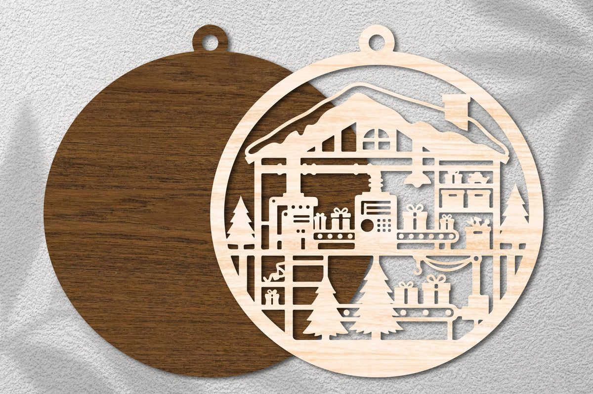 Christmas Gift Factory Laser Cut SVG | Santa Workshop Christmas Ornament