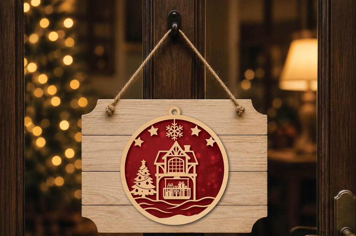 Christmas Gift House Ornament Laser Cut SVG