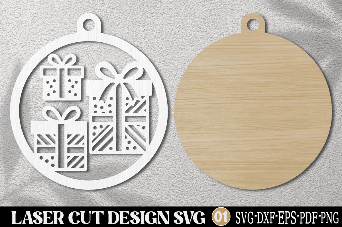 Christmas Gift Box Ornament Laser Cut SVG | Holiday Present Ornament
