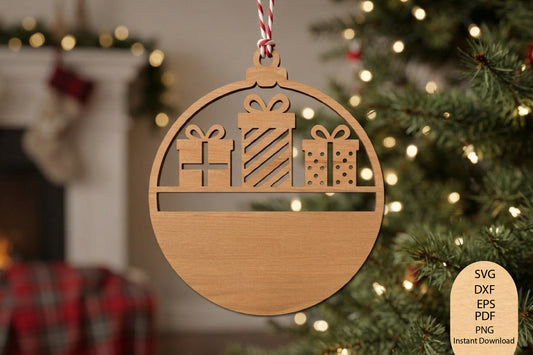 Christmas Gift Ornament Laser Cut SVG, Christmas Present Ornament Cut File
