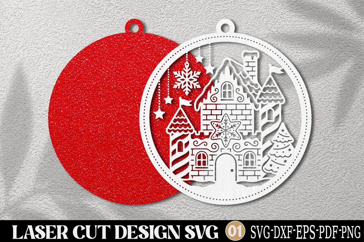 Christmas Gingerbread Castle Laser Cut SVG | Gingerbread House Christmas Ornament
