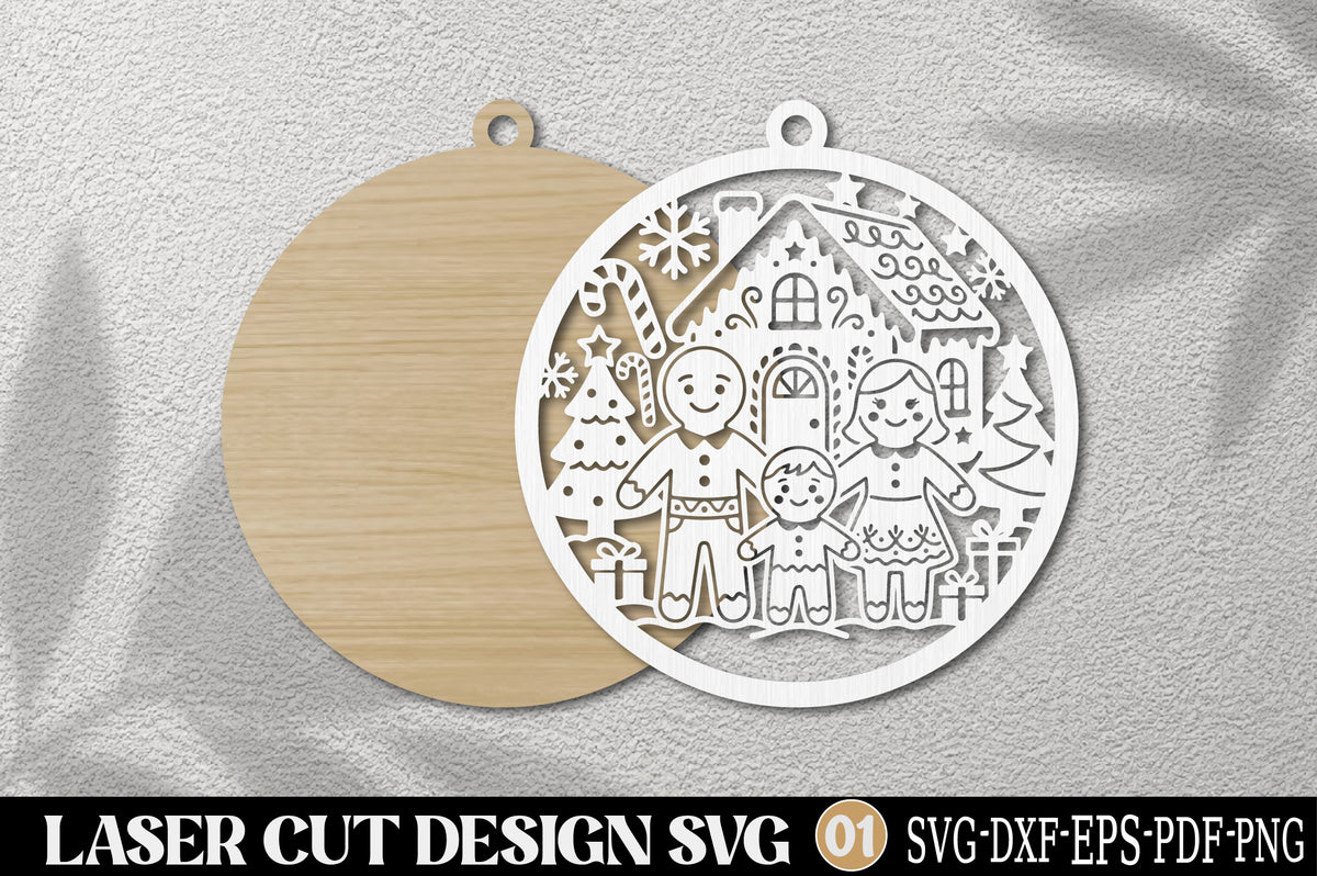 Christmas Gingerbread Family Laser Cut SVG | Gingerbread Family Christmas Ornament