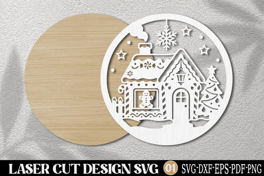 Christmas Gingerbread House Laser Cut SVG | Gingerbread Christmas Ornament