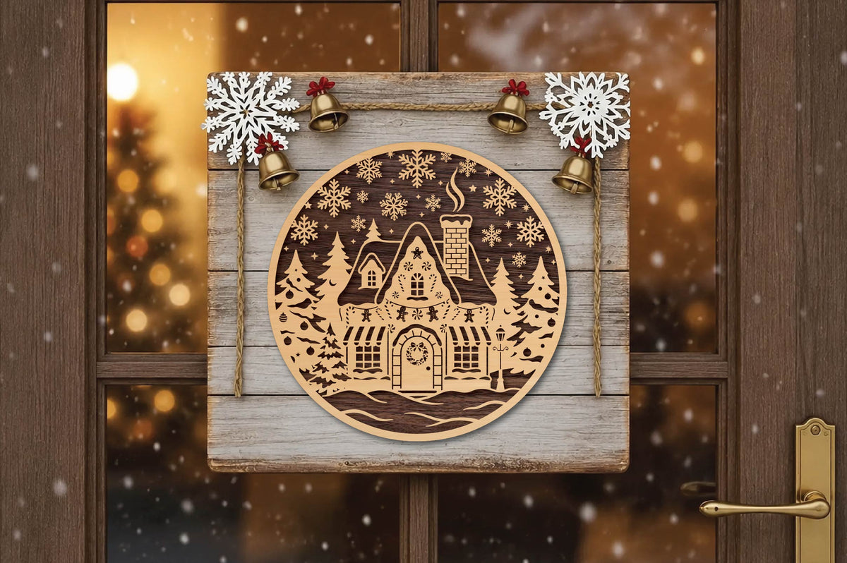 Christmas Gingerbread House Laser Cut SVG, Gingerbread Cottage Holiday Ornament Cut File