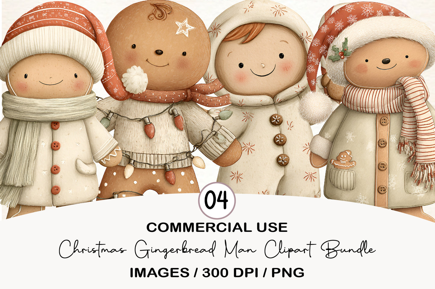 Christmas Gingerbread Man Clipart Bundle | Cute Watercolor Gingerbread Cookies PNG