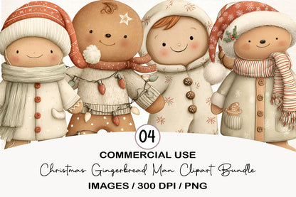 Christmas Gingerbread Man Clipart Bundle | Cute Watercolor Gingerbread Cookies PNG