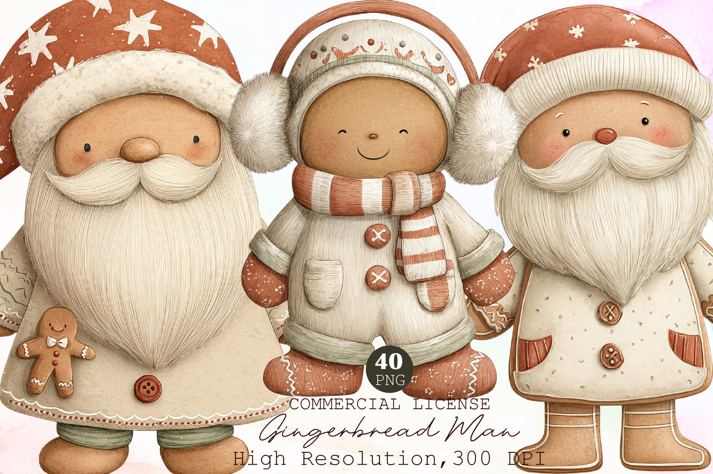 Christmas Gingerbread Man Clipart PNG Bundle