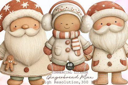 Christmas Gingerbread Man Clipart PNG Bundle