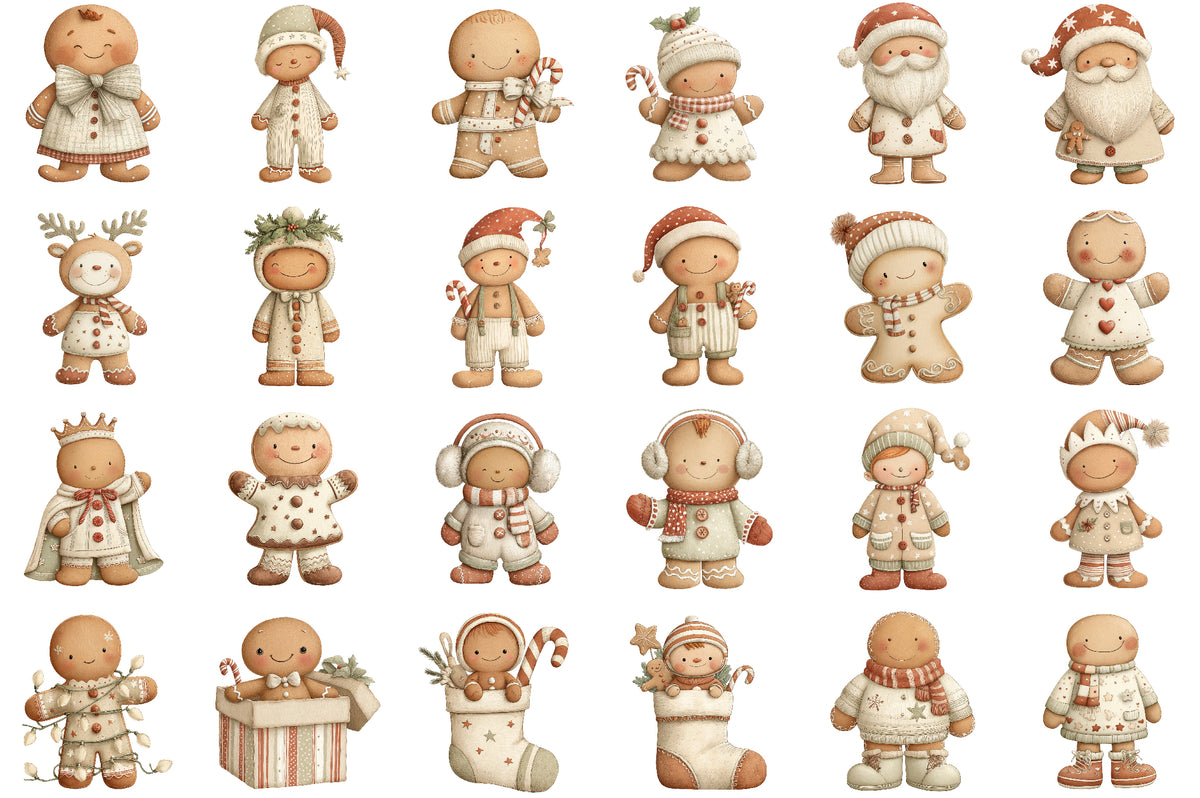 Christmas Gingerbread Man Clipart PNG Bundle