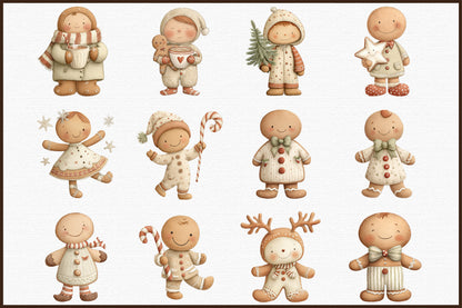 Christmas Gingerbread Man Clipart PNG Bundle