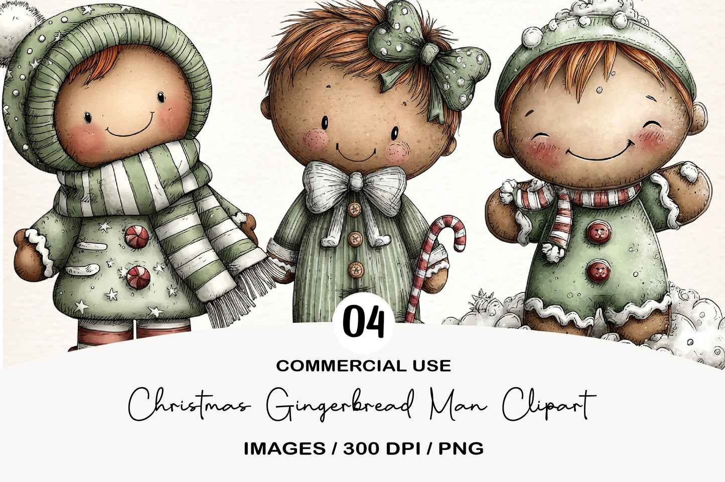 Christmas Gingerbread Man Clipart PNG Bundle | Cute Watercolor Holiday Gingerbread Cookies