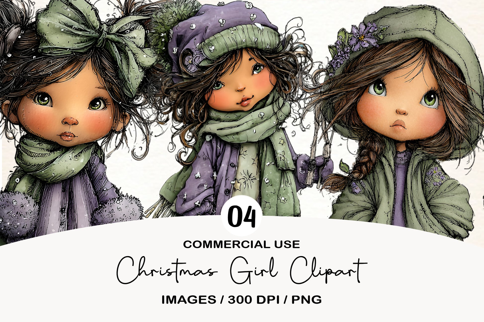 Christmas Girl PNG | Cute Winter Girl Christmas Clipart | 4 PNG