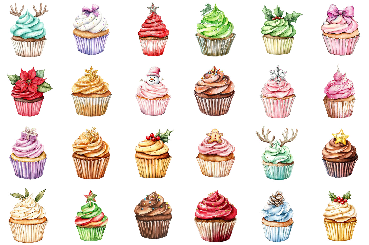 Christmas Glitter Cupcake PNG Bundle Holiday Cupcake Clipart