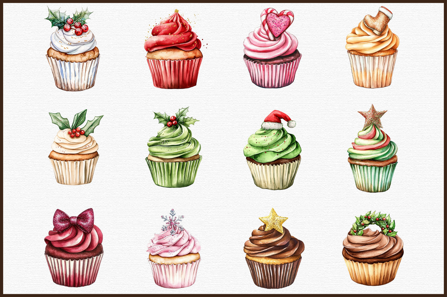 Christmas Glitter Cupcake PNG Bundle Holiday Cupcake Clipart
