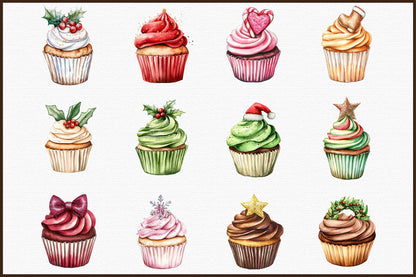 Christmas Glitter Cupcake PNG Bundle Holiday Cupcake Clipart
