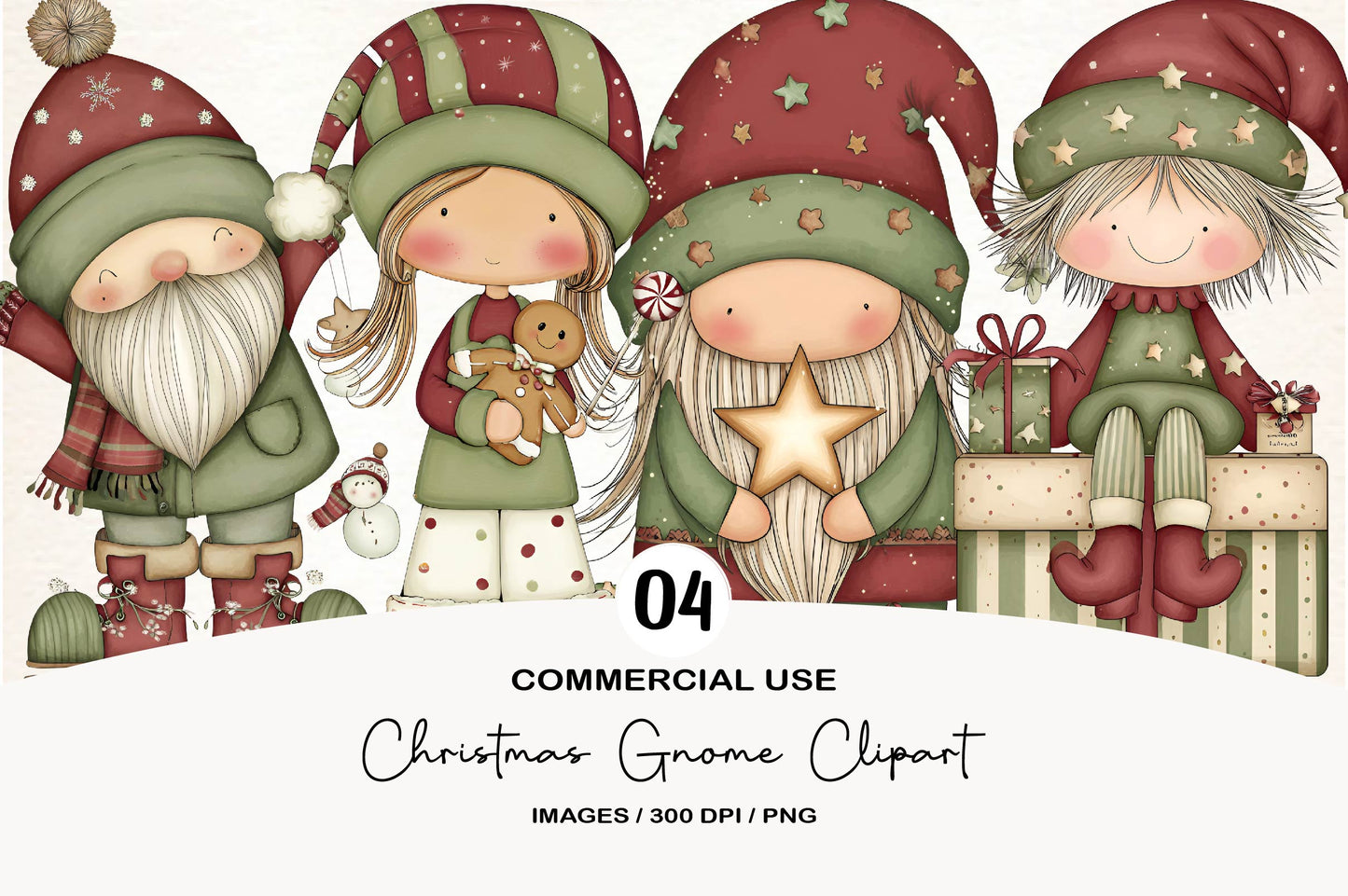 Christmas Gnome Clipart PNG Bundle | Cute Watercolor Holiday Gnome Clipart