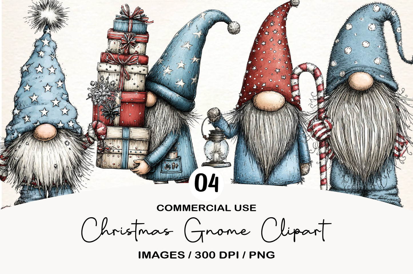 Christmas Gnome Clipart PNG Bundle | Cute Watercolor Holiday Gnome Clipart | Festive Scandinavian Gnomes