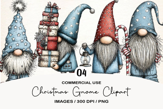 Christmas Gnome Clipart PNG Bundle | Cute Watercolor Holiday Gnome Clipart | Festive Scandinavian Gnomes