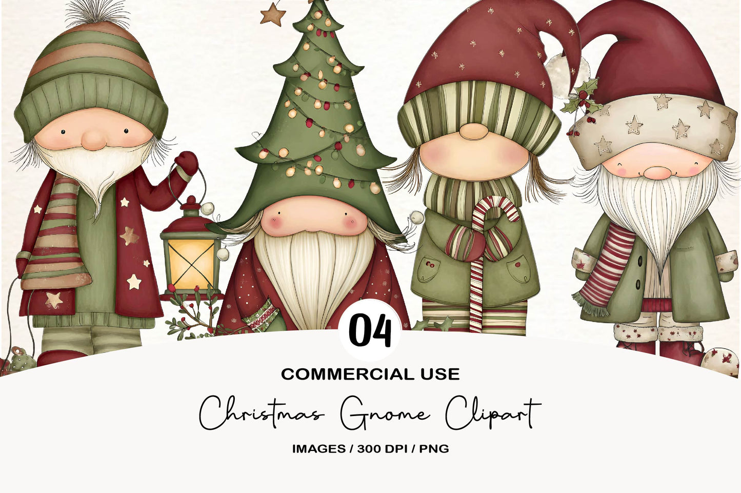Christmas Gnome Clipart PNG Bundle | Cozy Watercolor Scandinavian Gnome Clipart