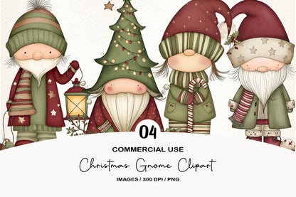 Christmas Gnome Clipart PNG Bundle | Cozy Watercolor Scandinavian Gnome Clipart