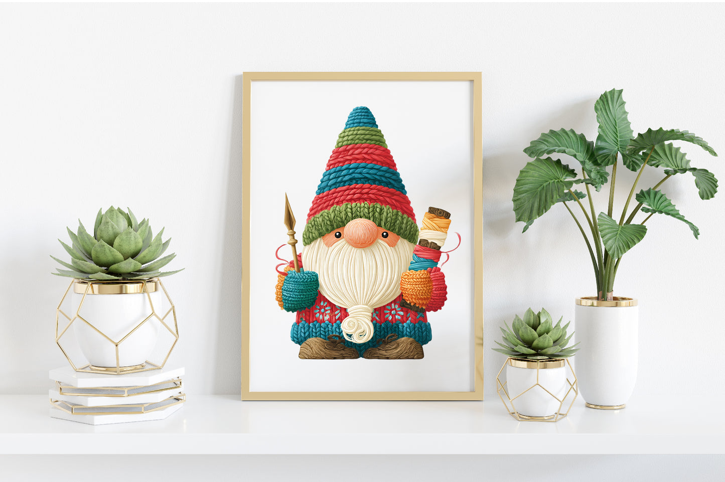 Crochet Yarn Christmas Gnome Clipart PNG Bundle | Cozy Watercolor Knitting Gnome Clipart