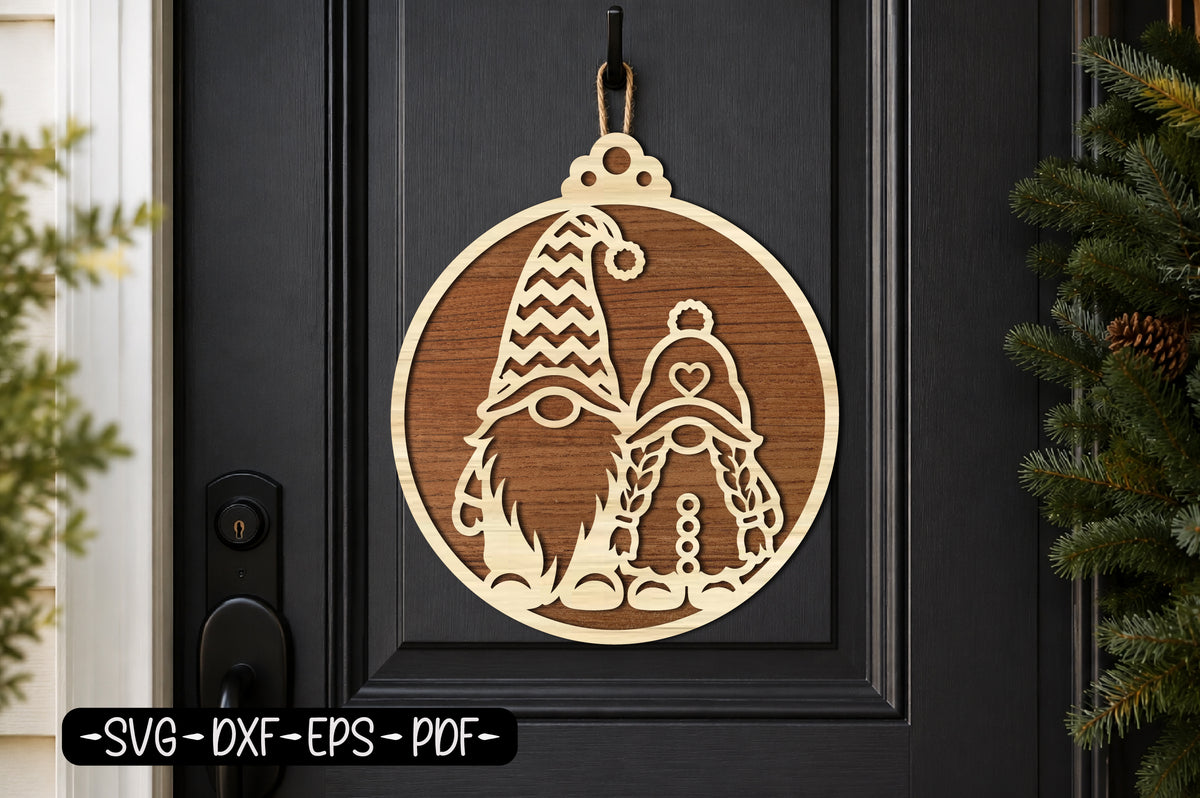 Christmas Gnome Couple Ornament Laser Cut SVG | Gnome Christmas SVG