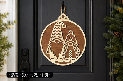 Christmas Gnome Couple Ornament Laser Cut SVG | Gnome Christmas SVG