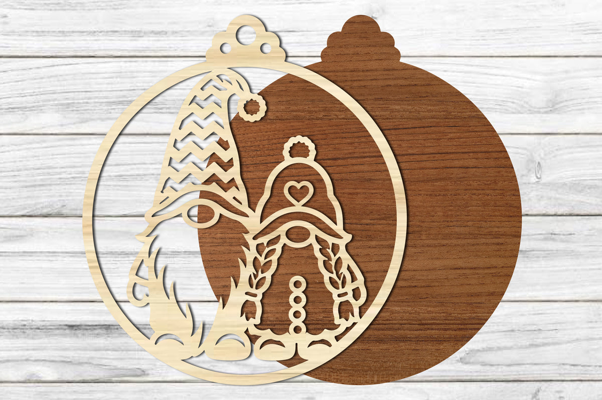 Christmas Gnome Couple Ornament Laser Cut SVG | Gnome Christmas SVG