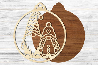 Christmas Gnome Couple Ornament Laser Cut SVG | Gnome Christmas SVG