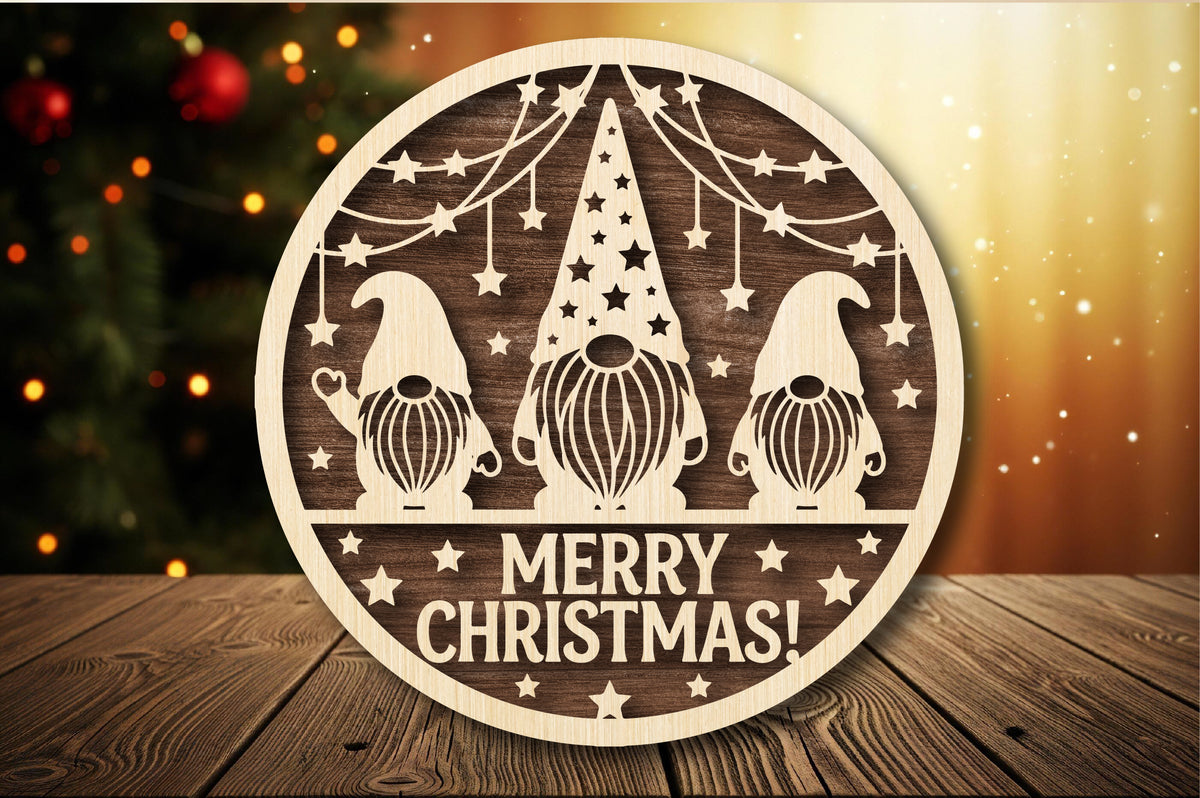 Christmas Gnome Round Laser Cut SVG