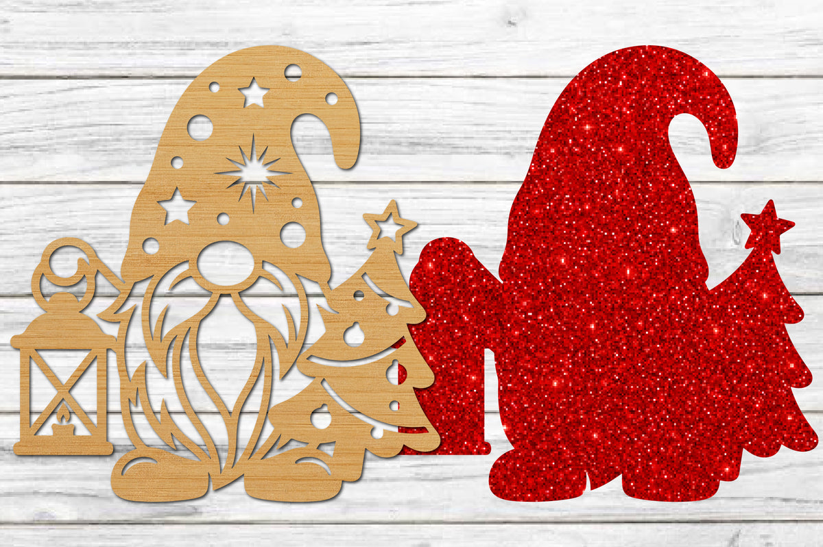 Christmas Gnome Laser Cut SVG, Santa Gnome Christmas Tree Ornament Cut File