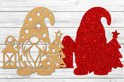 Christmas Gnome Laser Cut SVG, Santa Gnome Christmas Tree Ornament Cut File