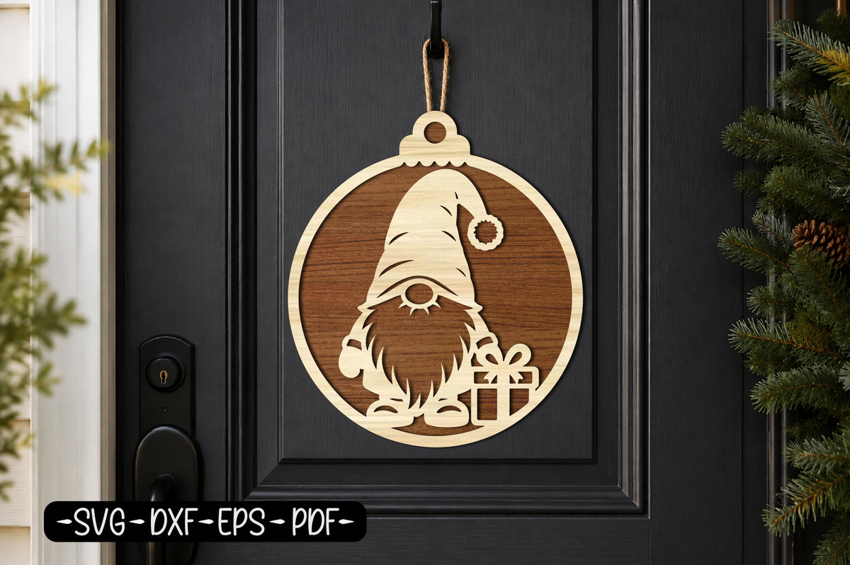 Christmas Gnome Ornament SVG | Cute Gnome Laser Cut Christmas Design