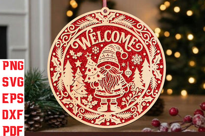 Christmas Gnome Welcome Laser Cut SVG