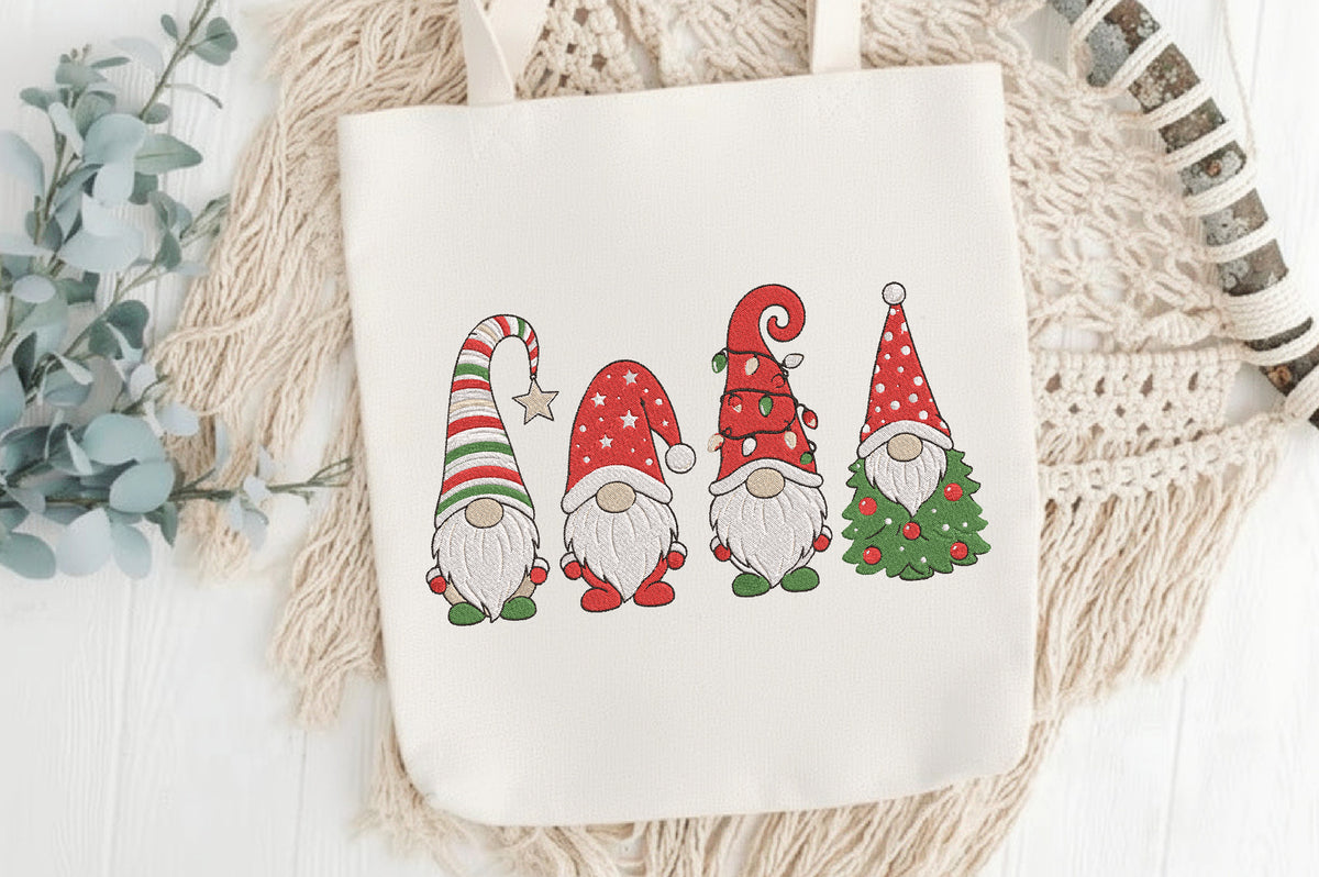 Christmas Gnomes Embroidery Design – Cute Christmas Gnome Machine Embroidery Pattern, Festive Holiday Gnome Embroidery Design