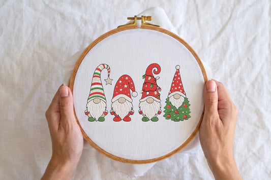Christmas Gnomes Embroidery Design – Cute Christmas Gnome Machine Embroidery Pattern, Festive Holiday Gnome Embroidery Design